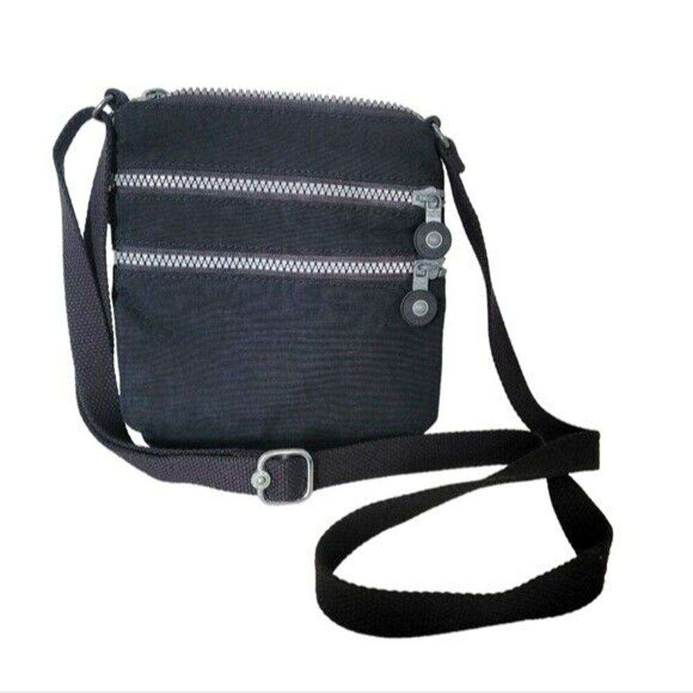 Kipling Black Nylon Crossbody Bag Purse Multi Zippers Neutral